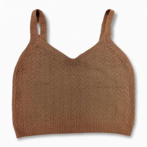 Mymyt Jenny Brown Tan Eyelet Knitted Cropped Tank Top